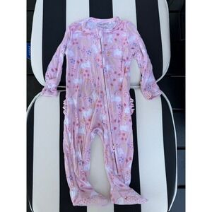 Angel Dear Pink Bunny Floral Bamboo Ruffle Back Footie Pajamas 3-6M